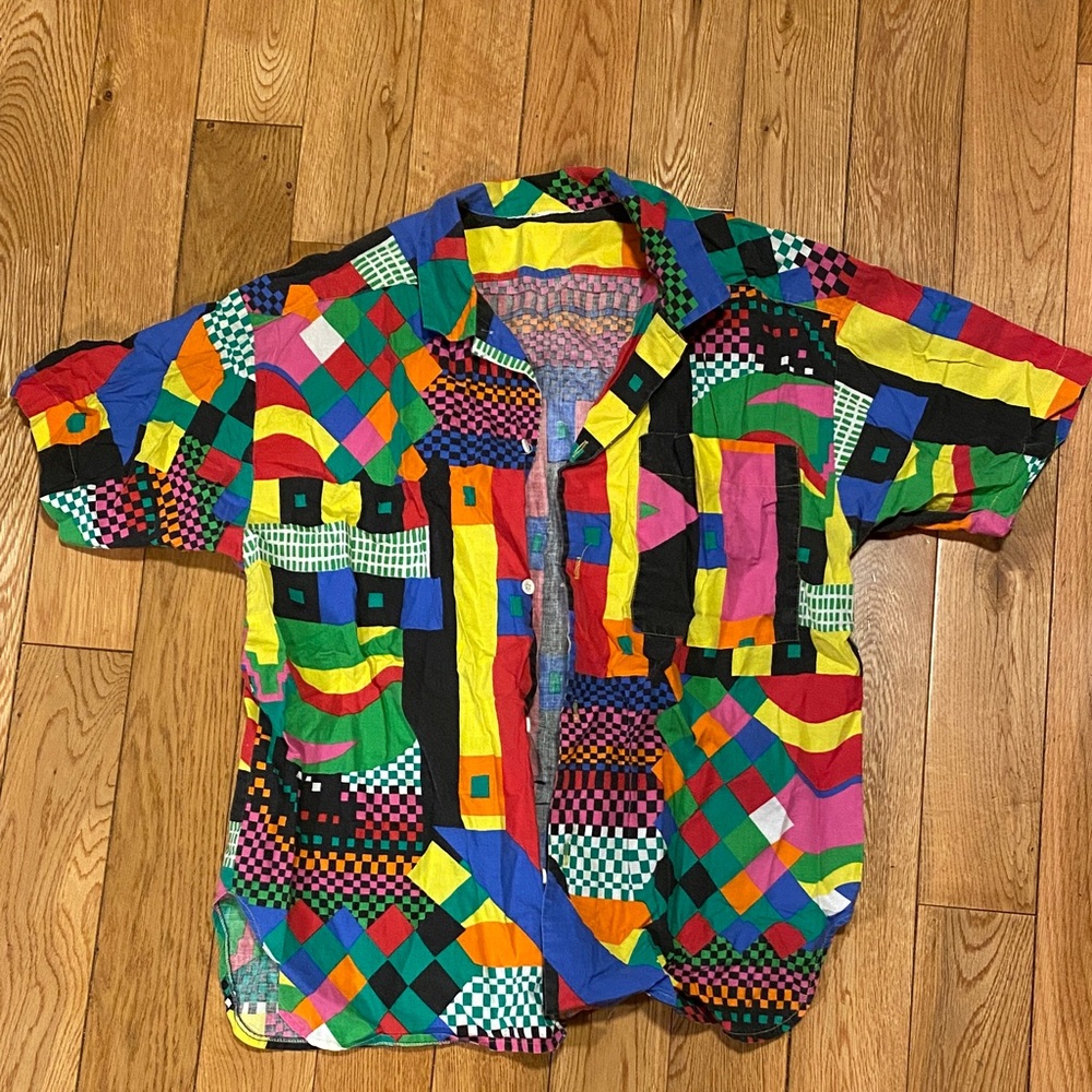 Vintage Colorful Patterned Short Sleeve Shirt